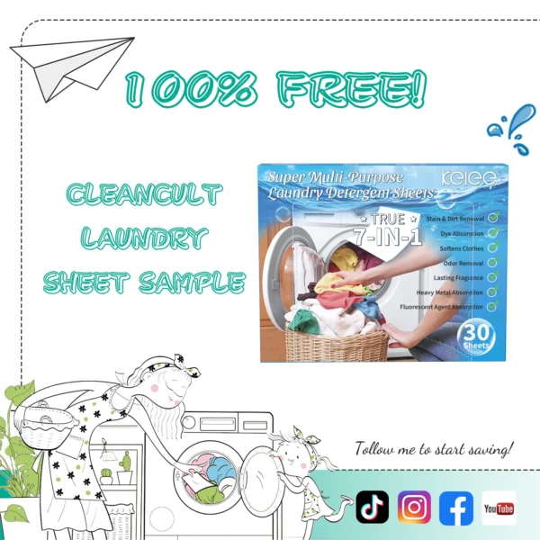 ⁦Kelee 7-in-1 Super Multi-Purpose Laundry Detergent Sheets Box⁩ - الصورة ⁦5⁩