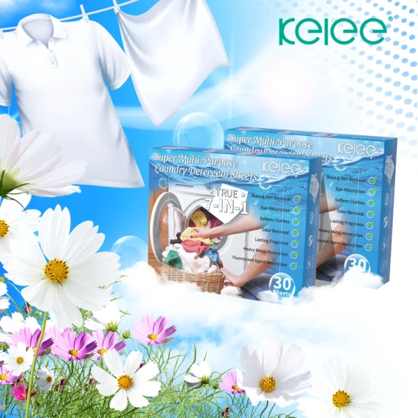 ⁦Kelee 7-in-1 Super Multi-Purpose Laundry Detergent Sheets Box⁩ - الصورة ⁦3⁩